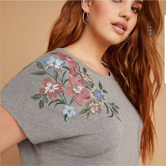 NWT Lane Bryant Gray Floral Short Sleeves Peplum Tee Shirt Plus Size: 10/12 (0X) - Picture 3 of 6
